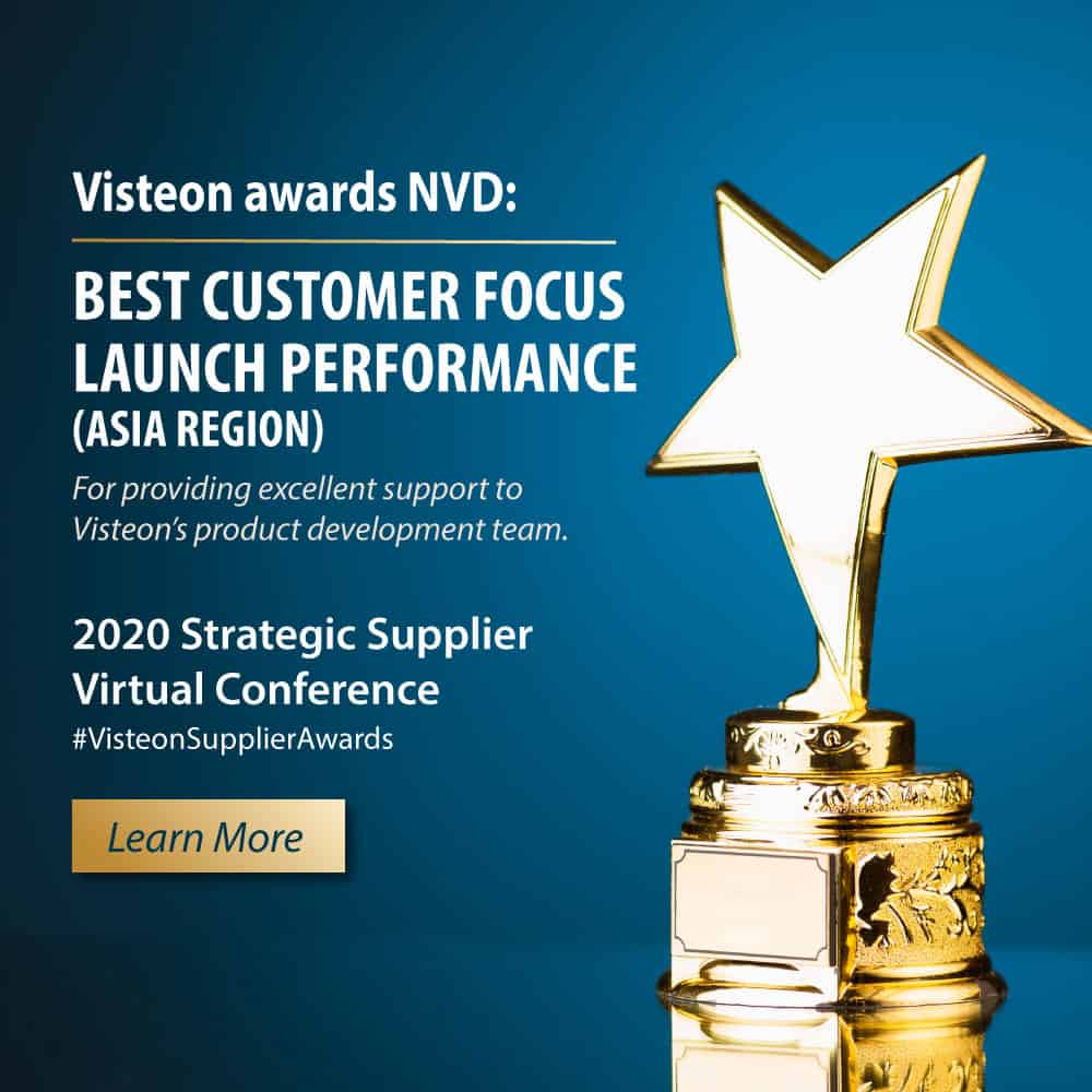 New Vision Display awarded “Best Customer Focus Product Launch (Asia Region)” by Visteon Corporation